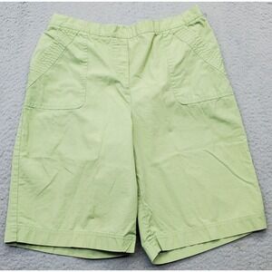 Alfred Dunner Shorts Women Petite 12 Green Solid High Rise Elastic Waist Pull On